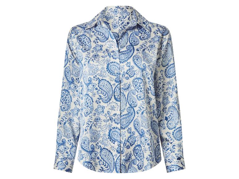Weißes Langarmhemd mit blauem Paisley-Muster
