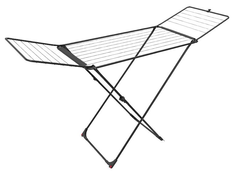 Schwarzer klappbarer Wäscheständer mit ausziehbaren Seitenflügeln