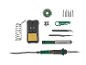 Lötkolben-Set mit verschiedenen Spitzen, Lötzinn, Ständer, Entlötpumpe und Werkzeugen.