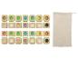 Taktiles Holz-Memory-Spiel mit quadratischen Plättchen und einer Aufbewahrungstasche.