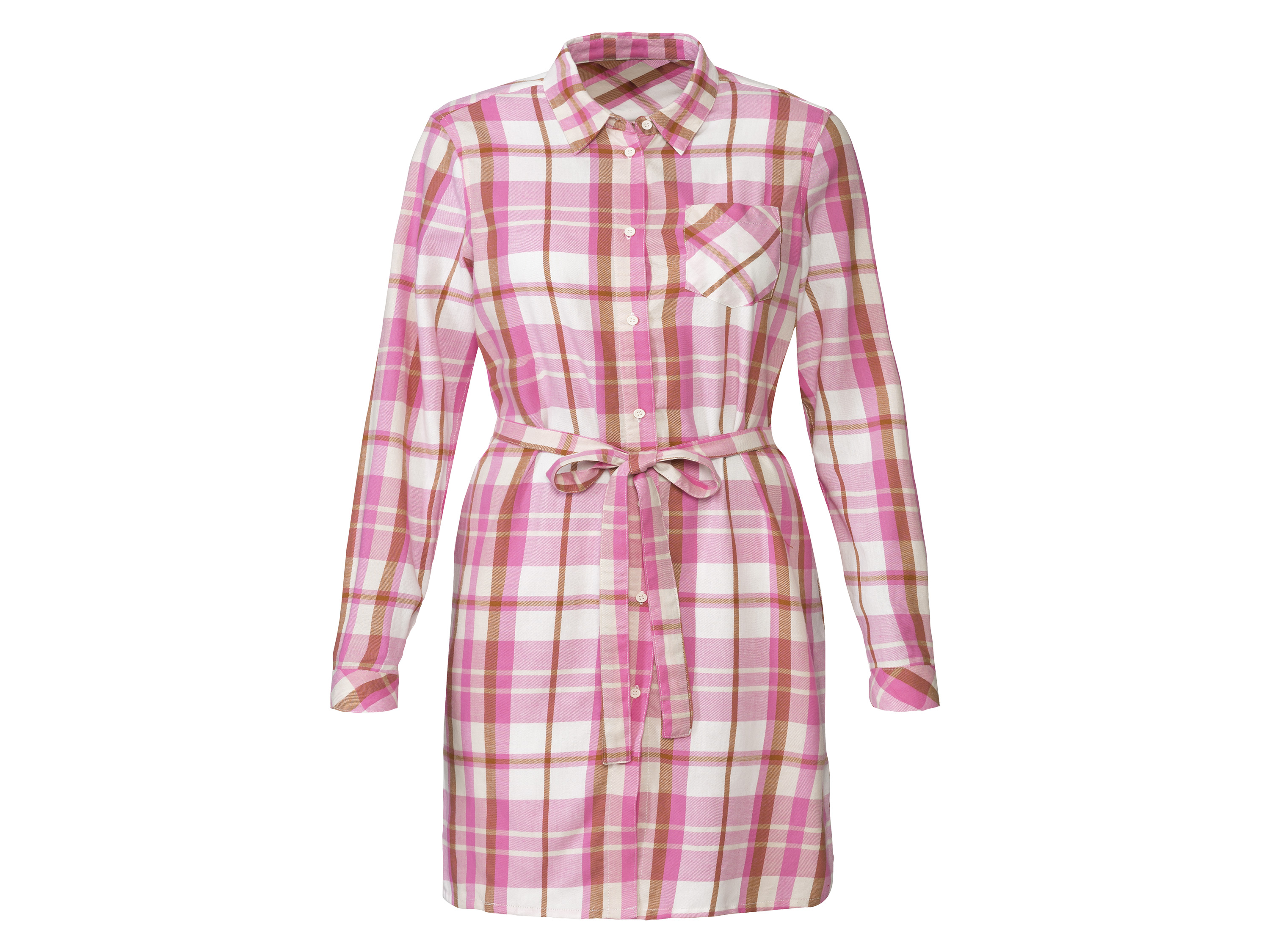 esmara® Damen Longbluse aus Flanell (42, Karo/pink/weiß) | 04055334975698