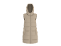 Lange beige Damen-Steppweste mit Kapuze
