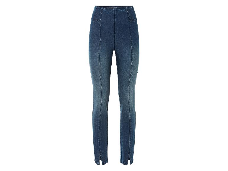 Dunkelblaue Skinny Jeans mit Schlitzen am unteren Ende.