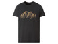 Schwarzes T-Shirt mit einem stilisierten Bergmotiv.