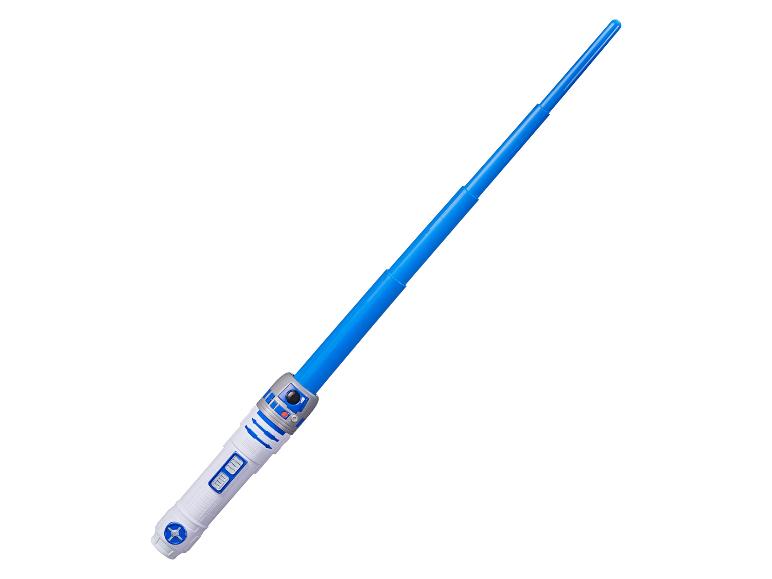 Ein blaues R2-D2 Lichtschwert Spielzeug.