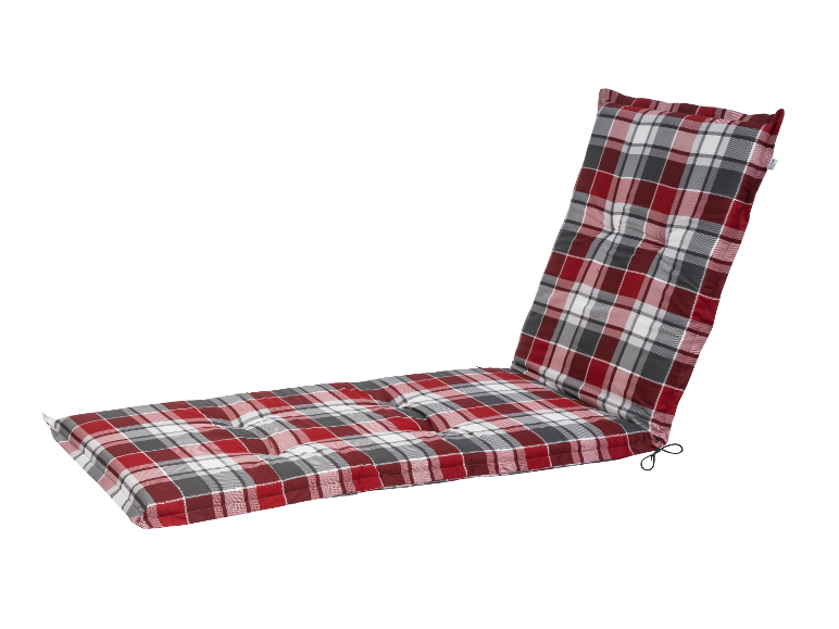 Rot-graue Gartenliege-Auflage im Karomuster.