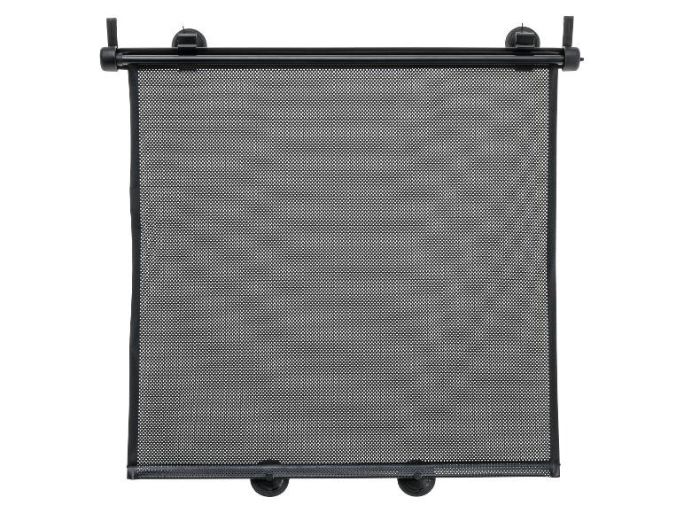 Schwarze Auto-Sonnenblende mit Saugnäpfen.