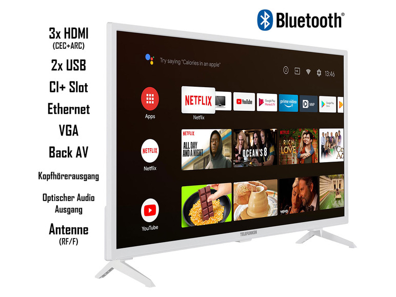 Gehe zu Vollbildansicht: TELEFUNKEN XF32AK600-W 32 Zoll Fernseher / Smart TV (Full HD, HDR, Triple-Tuner, Google Play Store, Bluetooth) - Bild 2