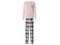 Rosa Langarm-Pyjama-Set mit karierter Hose und „Coffee Club Everyday“-Grafik.