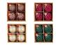 Sets aus 4 LIVARNO® Glas-Weihnachtskugeln in Braun, Rot, Gold und Grün.