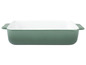 Grüne Auflaufform mit weißem Innenraum