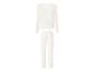 Cremefarbener Pyjama-Set mit langen Ärmeln und Hose, mit gerippter Textur.