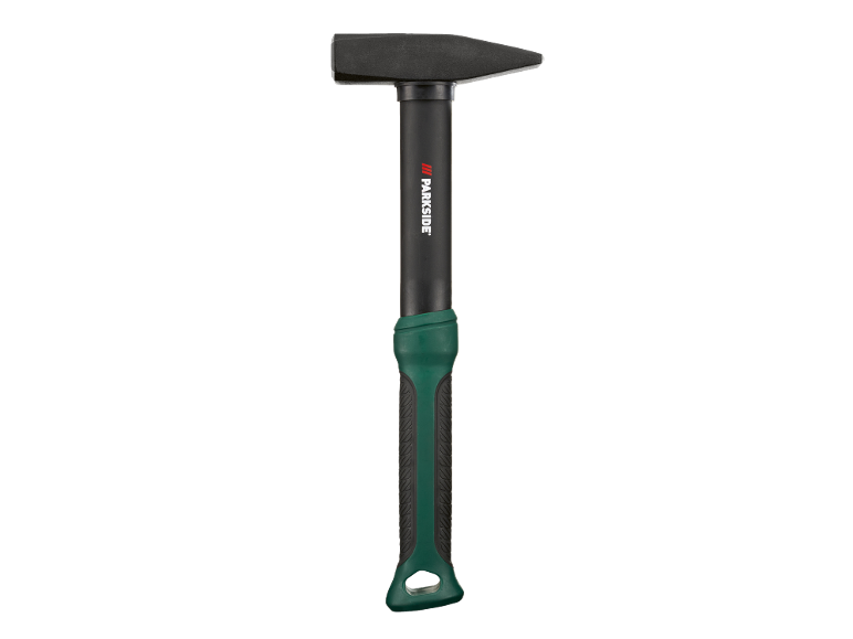 Hammer mit schwarzem Kopf und grünem Griff.