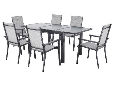 LIVARNO® Alu-Set »Houston«, 7-teilig - Ausziehtisch & 6 Stapelsessel, hellgrau-meliert