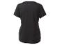 Schwarzes Damen-Sportshirt mit kurzen Ärmeln und kleiner Reißverschlusstasche hinten.