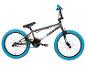 Graues Rude BMX-Fahrrad mit blauen Reifen und Akzenten.