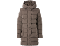 Braune gesteppte Winterjacke mit Kapuze.