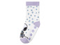 Weiße Babysocken mit blauen Punkten und Snoopy-Motiv.