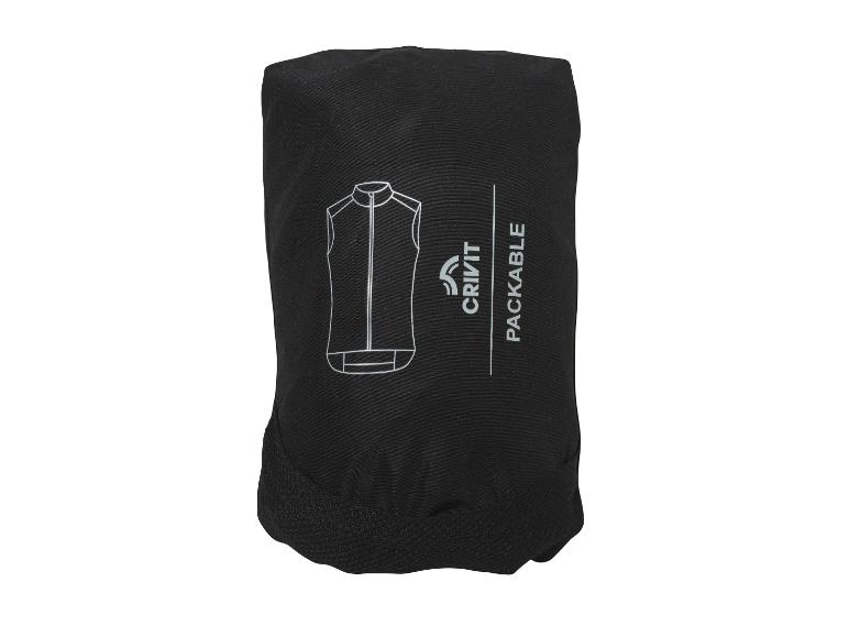 Schwarze, verpackbare Weste mit Westenaufdruck und dem Text „PACKABLE“.