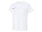 Weißes Kurzarm-Sport-T-Shirt mit kleinem schwarzem Logo auf der Brust.