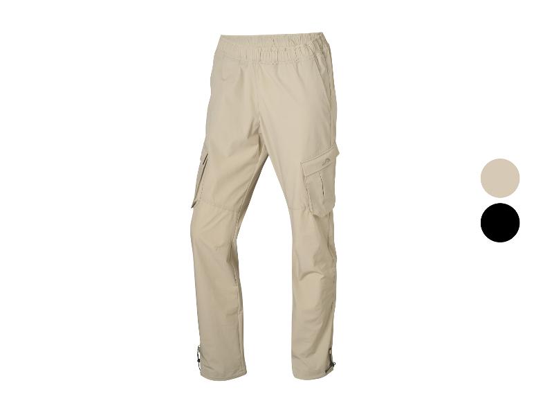 Beige Cargohose mit elastischem Bund und Seitentaschen, auch in Schwarz erhältlich.