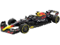 Schwarz-gelber Formel-1-Rennwagen mit Sponsoren.