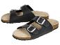 Schwarze Sandalen mit zwei Schnallen und Korksohle.
