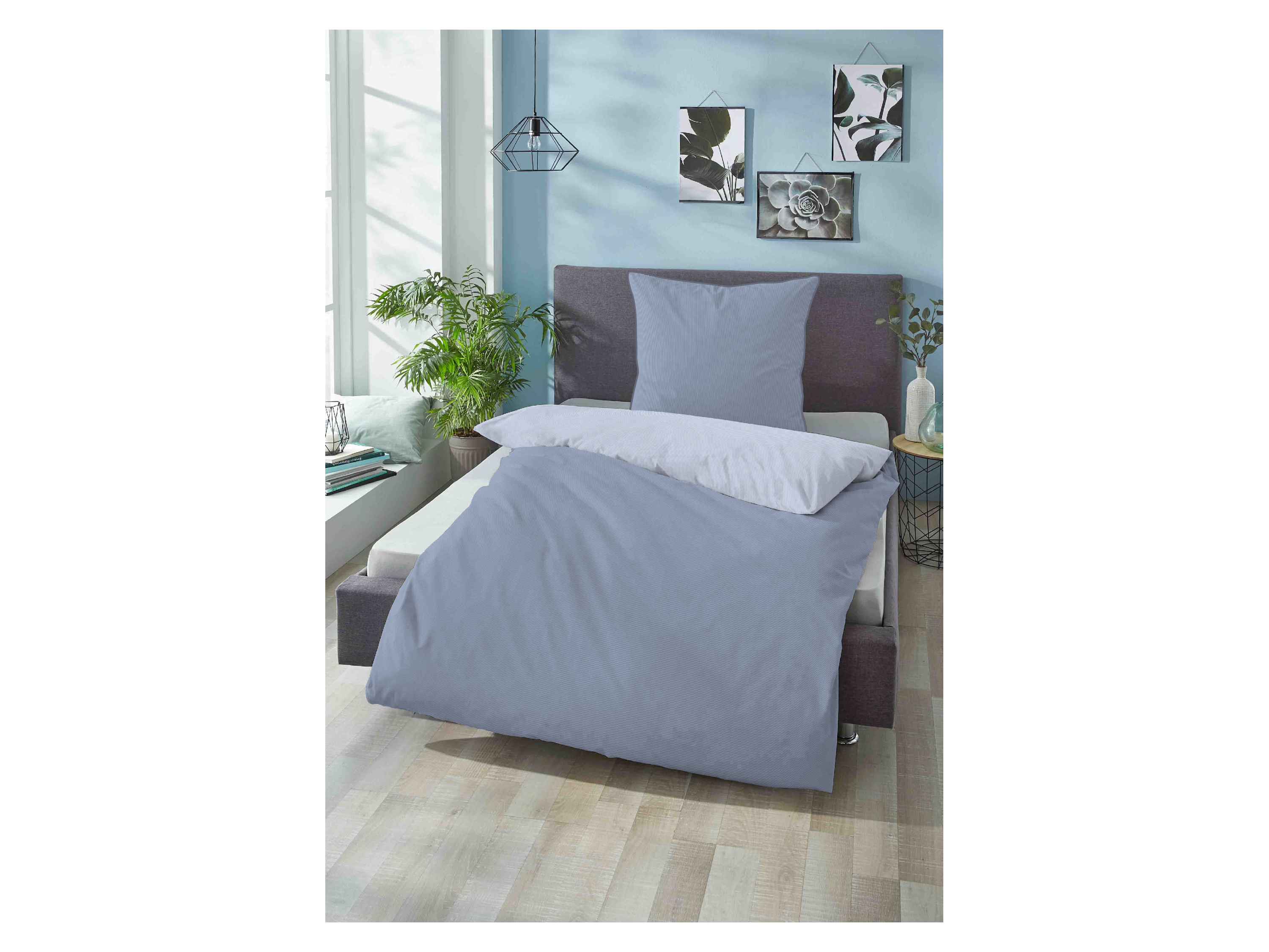 Thumbnail - Biberna Mako-Satin Bettwäsche (135 x 200 cm + 80 x 80 cm, Blau)
