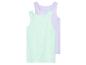 Zwei einfarbige Tanktops in Mintgrün und Lila.