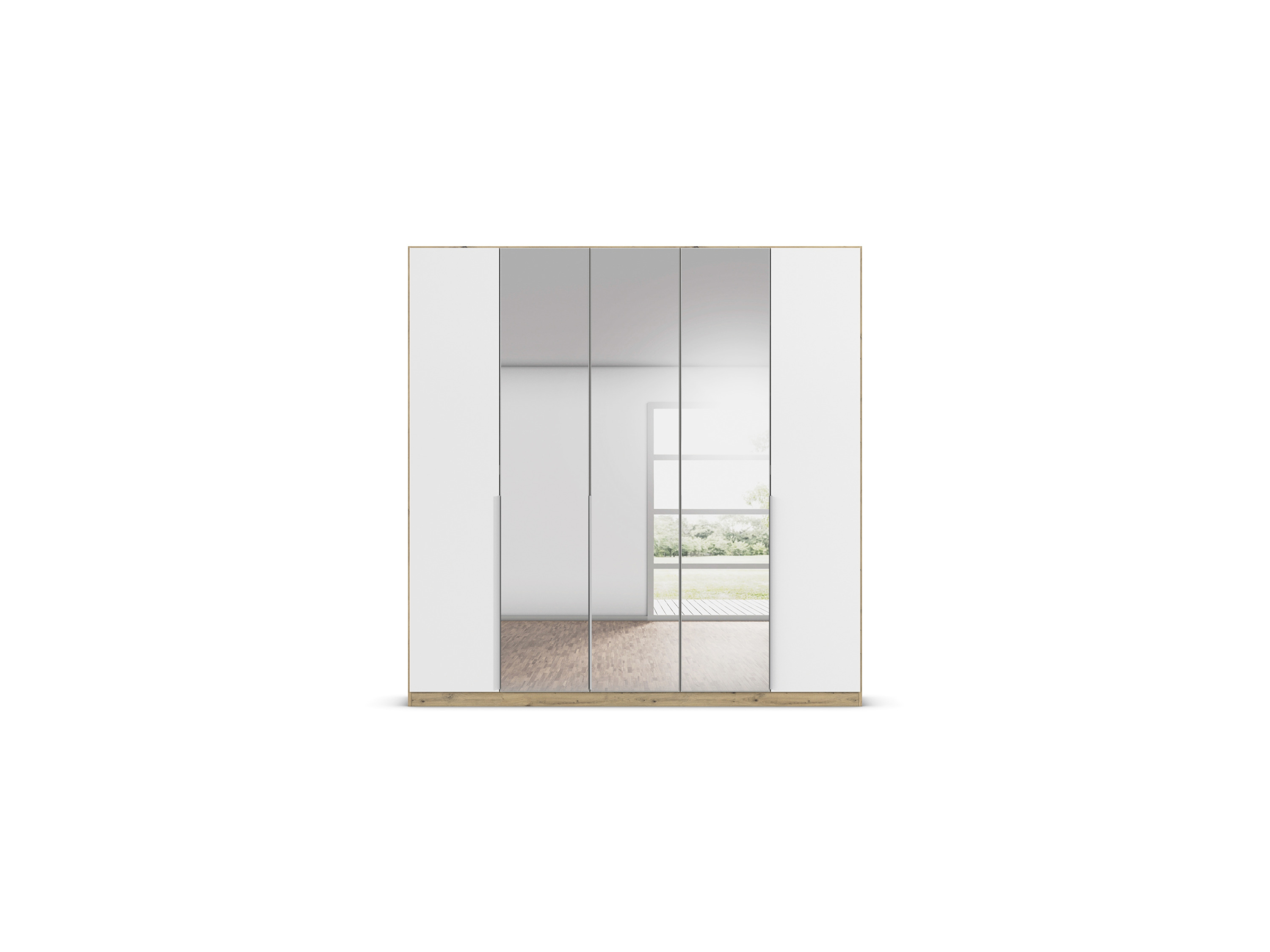 RAUCH ORANGE Drehtürenschrank Alabama mit Spiegel (Classic-Zubehör, Weiß/Eiche Artisan, Griffe Alu, 226 x 229 cm) – Bild 4 von 4