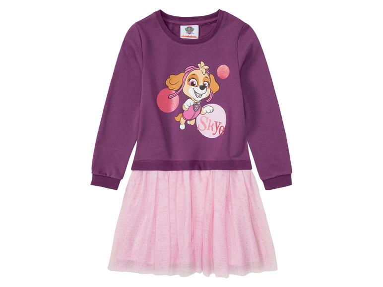 Paw Patrol Mädchenkleid mit rosa Tüllrock und Skye-Motiv.