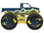 Blauer Monstertruck mit gelben Reifen und Blitzen
