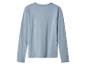 Hellblaues Langarm-T-Shirt von hinten auf weißem Hintergrund.