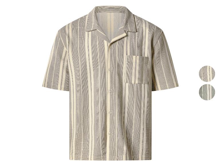 Herren-Kurzarmhemd mit Streifen und Kragen, in Grau-Beige.