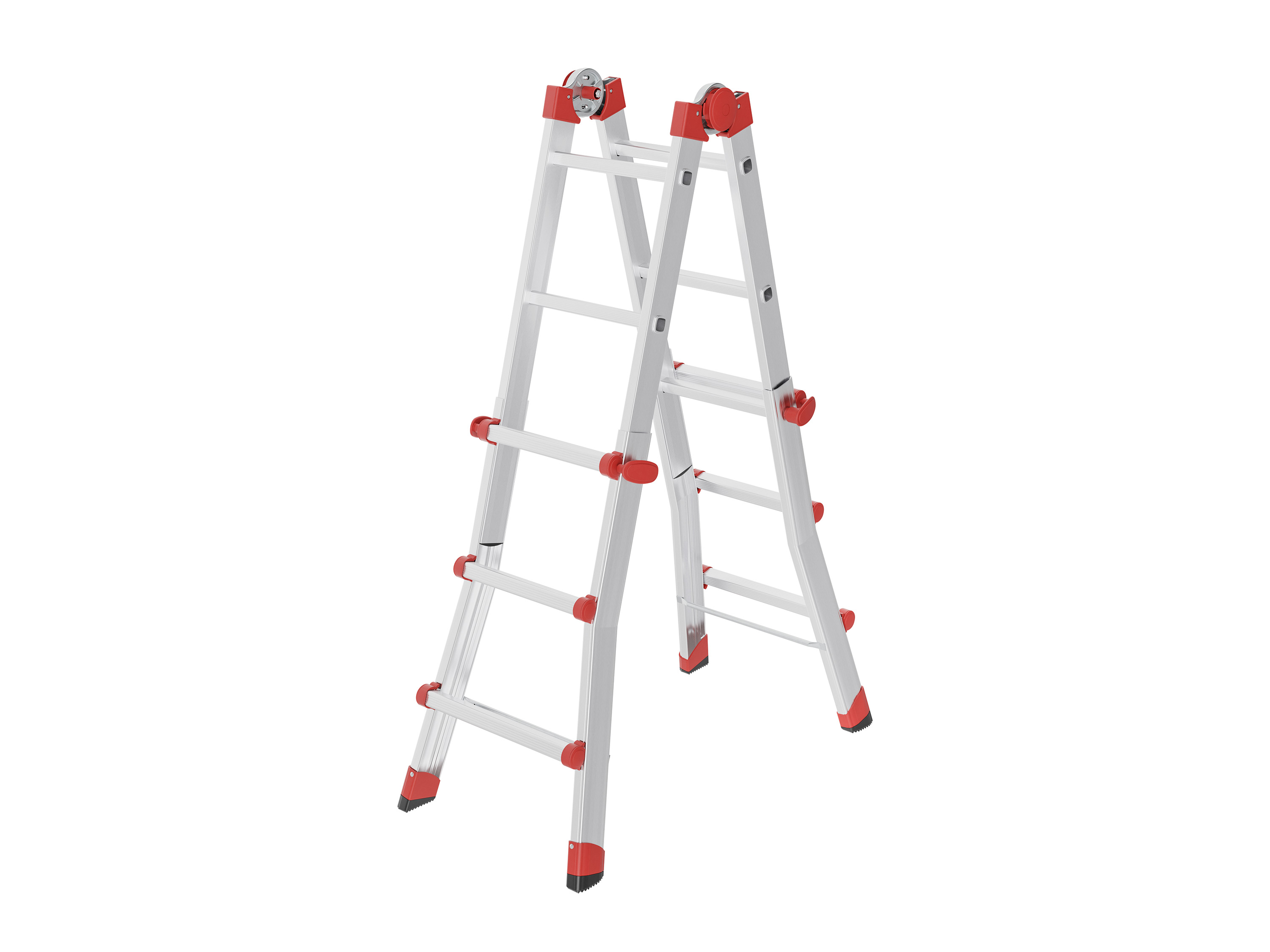 Hailo  Alu-Multifunktionsleiter »M80«, höhenverstellbar (4×3 Sprossen, silber/rot) | 04007126751904