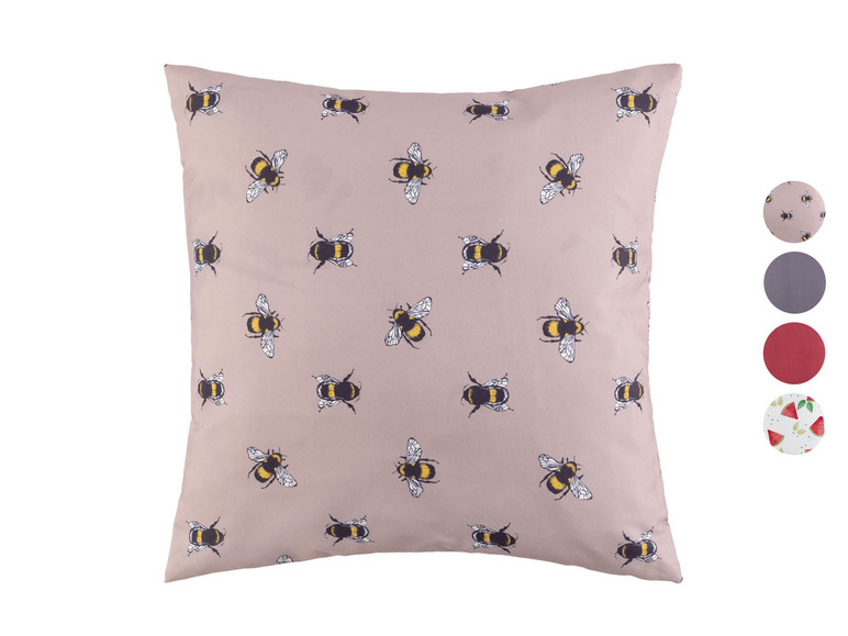 Beige Kissen mit Bienenmuster.