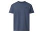 Blaues Kurzarm-T-Shirt mit kleinem gesticktem Logo auf der Brust.
