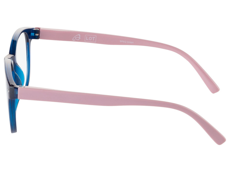 Blaue Brille mit rosa Bügeln von LOT.