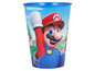 Ein blauer Becher mit Mario, Luigi und Peach