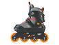 Schwarz-graue Inlineskates mit orangefarbenen Rollen und Details.