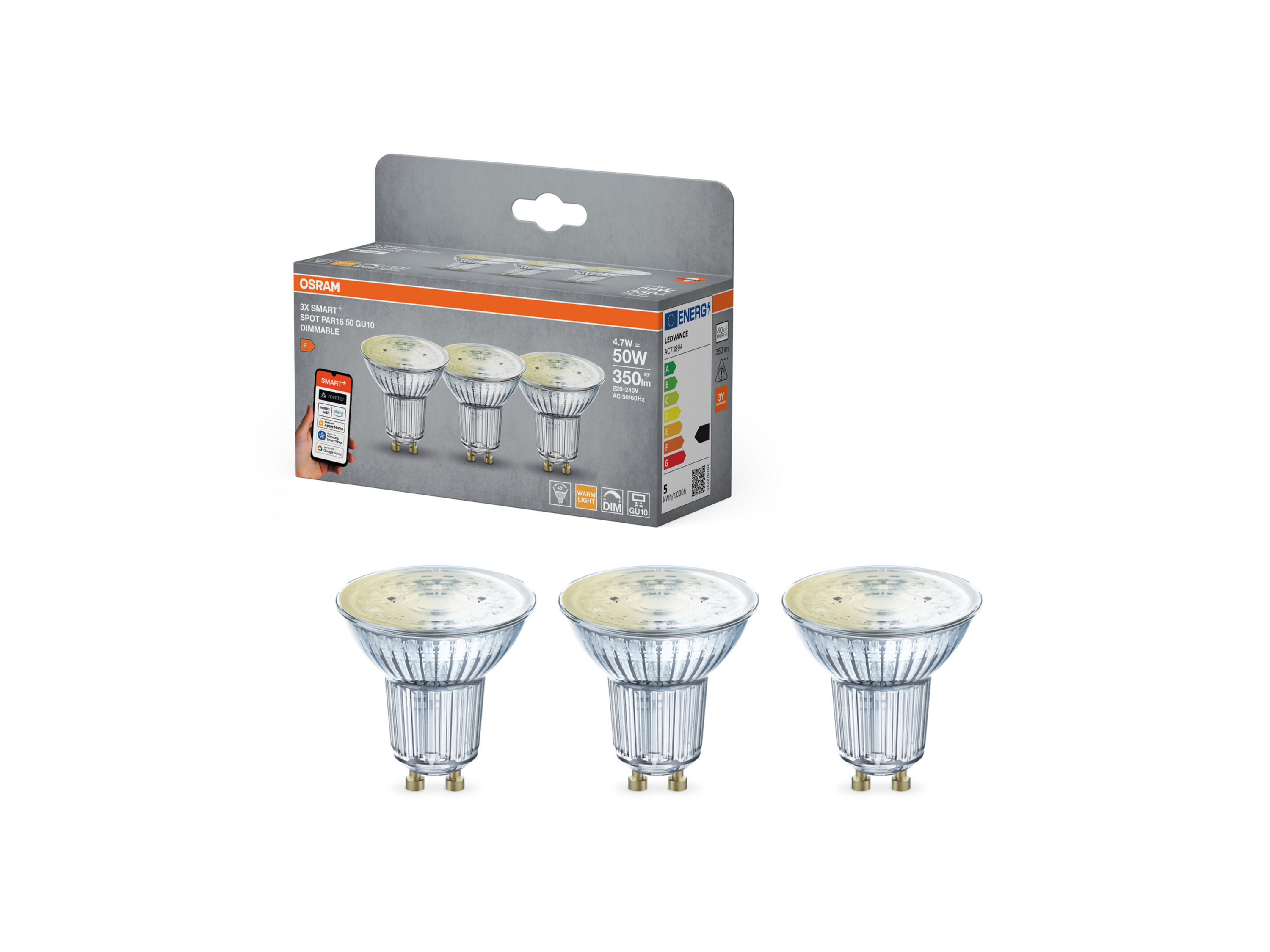 OSRAM Smart MATTER Leuchtmittel, 3er Pack (PAR16, GU10, dim, 2700 K, Silber)""
