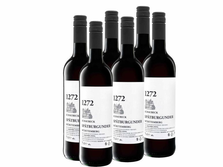 6 0,75-l-Flasche QbA Spätburgunder 1272 Rotwein Weinpaket Württemberg x Schaubeck trocken,