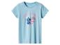 Hellblaues Kurzarm-T-Shirt mit Stitch- und Angel-Aufdruck in einem Herz.