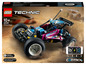 Ein LEGO Technic Offroad-Buggy in Pink und Blau mit einer Fernbedienung.