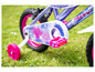 Lilafarbenes Huffy Kinderfahrrad mit Stützrädern und Sternenmuster.