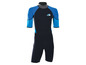 Ein schwarzer und blauer Neoprenanzug mit kurzen Ärmeln der Marke F2