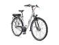 Weißes City-E-Bike mit Gepäckträger und Akku