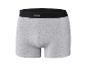 Graue Herren-Boxershorts mit schwarzem Gummibund und weißem Etikett