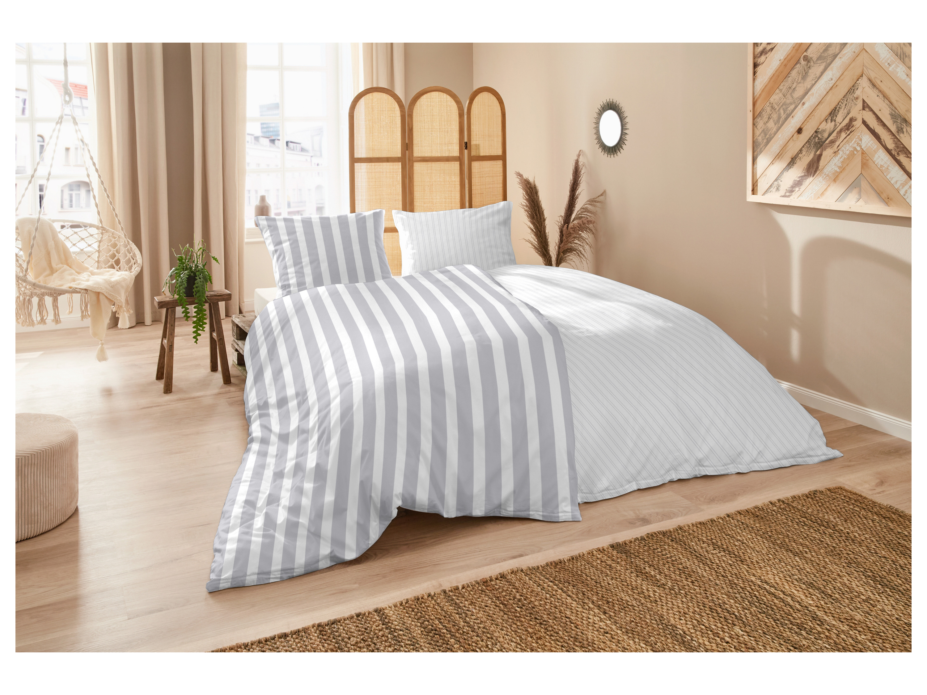 Thumbnail - Westminster Perkal Bettwäsche (Streifen grau, 135 x 200 cm)