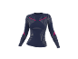 Dunkelblaues Langarm-Sportoberteil mit pinken und grauen Details.
